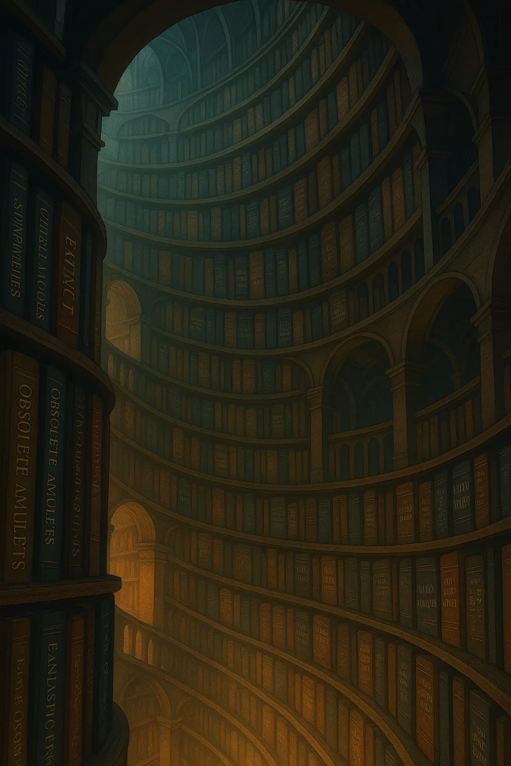 Spiral bookcase library of books
