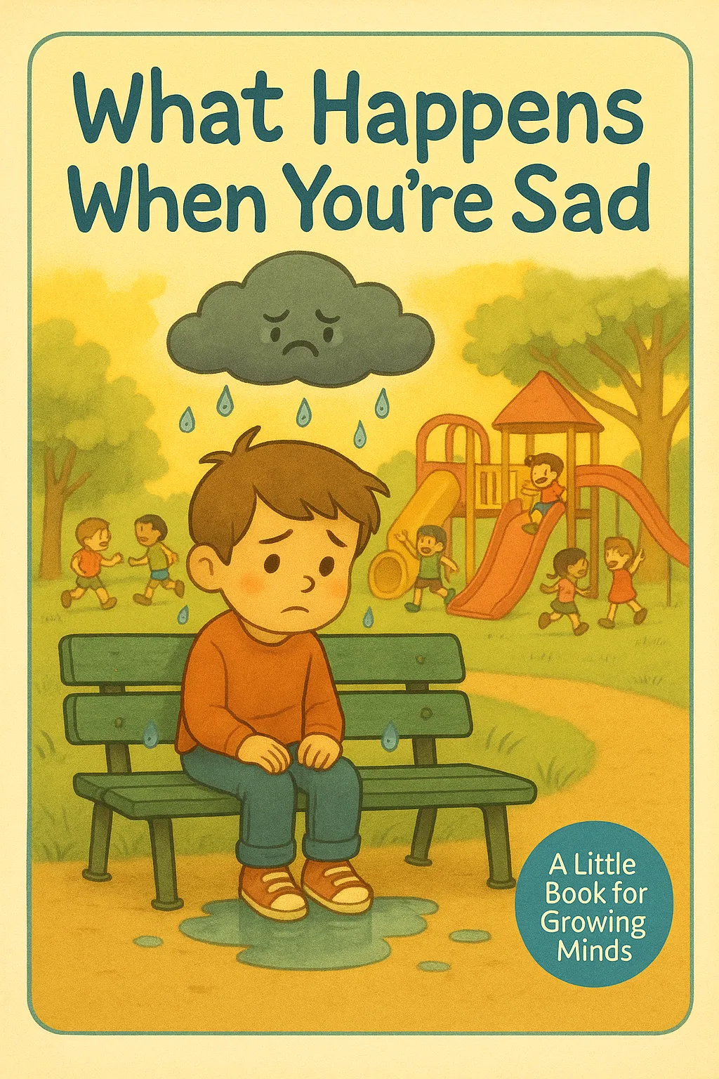 An image of a fake children's book with the title, 'What happens when you're sad?'